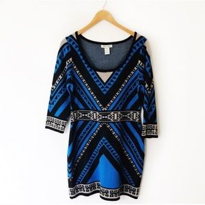 Flying Tomato Blue Black Aztec Sweater Dress Large